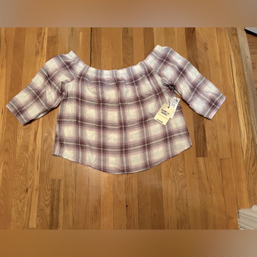 The garage off the shoulder crop shirt